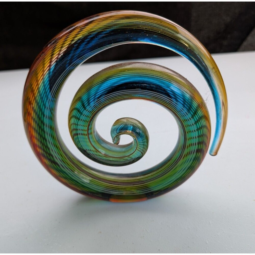 Vintage Murano Style Art Glass Rainbow Spiral Swirl Sculpture 7" Italian Style